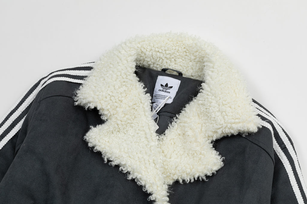 Addias Originals Cropped Sherpa Lined Faux Suede Jacket
