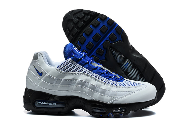 This is a Nike Air Max 95 in a white and royal blue colorway.
