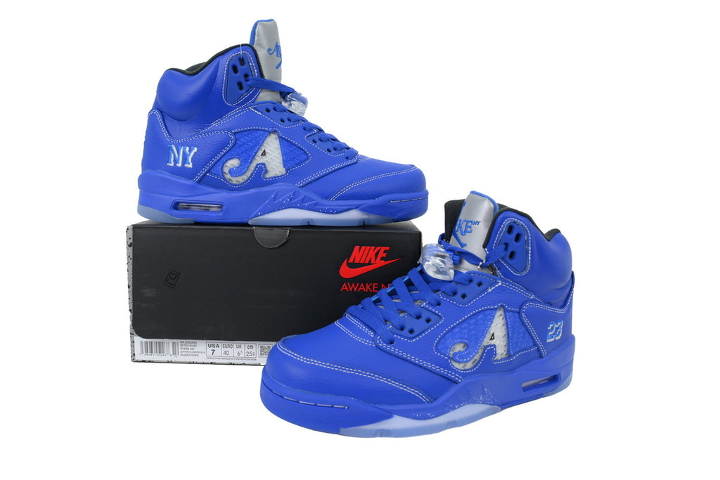 Awake NY x Air Jordan 5 Racer Blue - bright royal blue + silver tongue